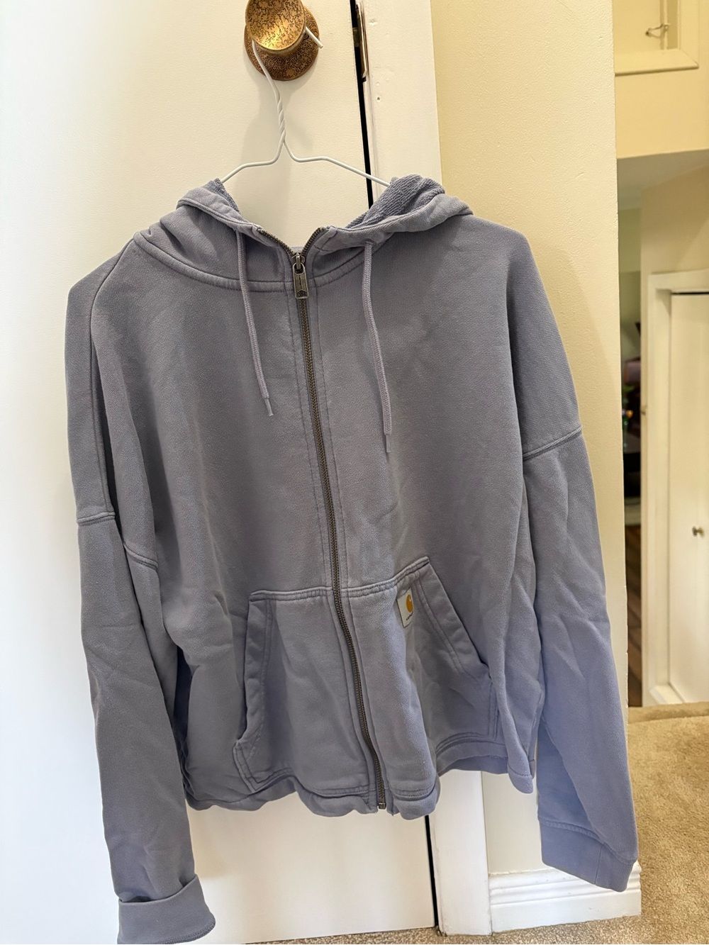 Women's Carhart Hooded Zip-Up Jacket in Light Gray-Blue